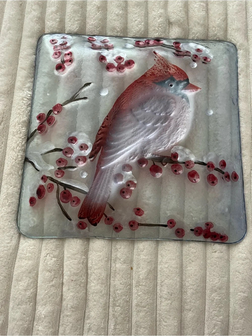 Red Cardinal Decorative Glass Dinnerware Plate